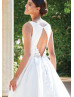 Ivory Crepe Organdy Diamond Back Wedding Dress With Pockets